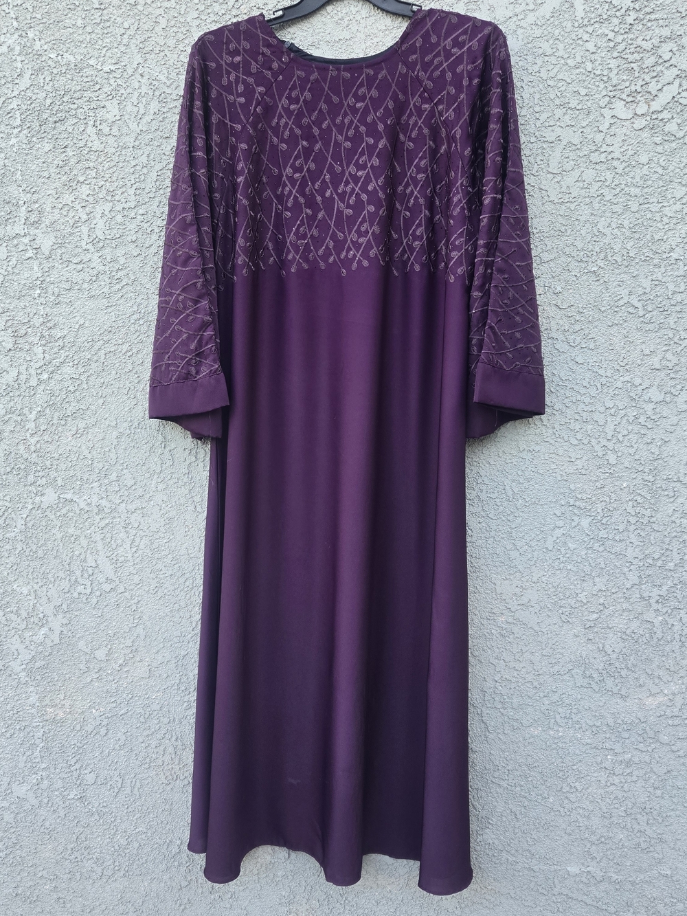 Womens Abaya Maxi Dress Purple Beaded Embroidered Long Sleeve M